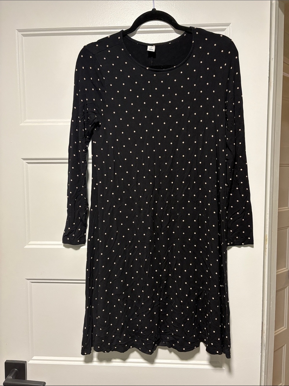 Old Navy Black Dress with White Polka Dots - Long Sleeve